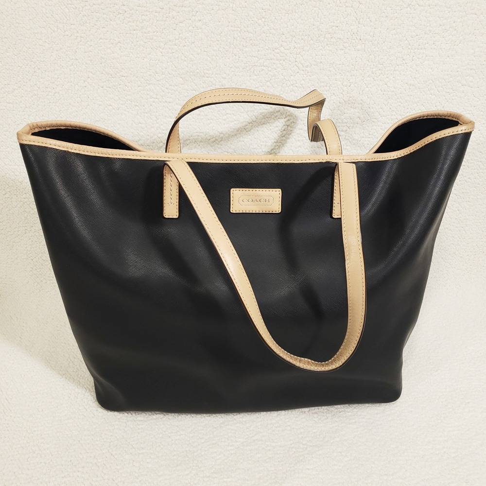 Coach Park Metro Tote Bag Women Black Tan Leather F24341 Shoulder Bag